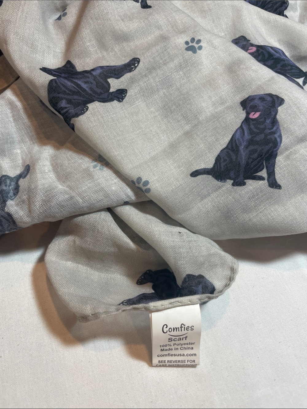 Light gray Comfies  Scarf with Black Labrador Print